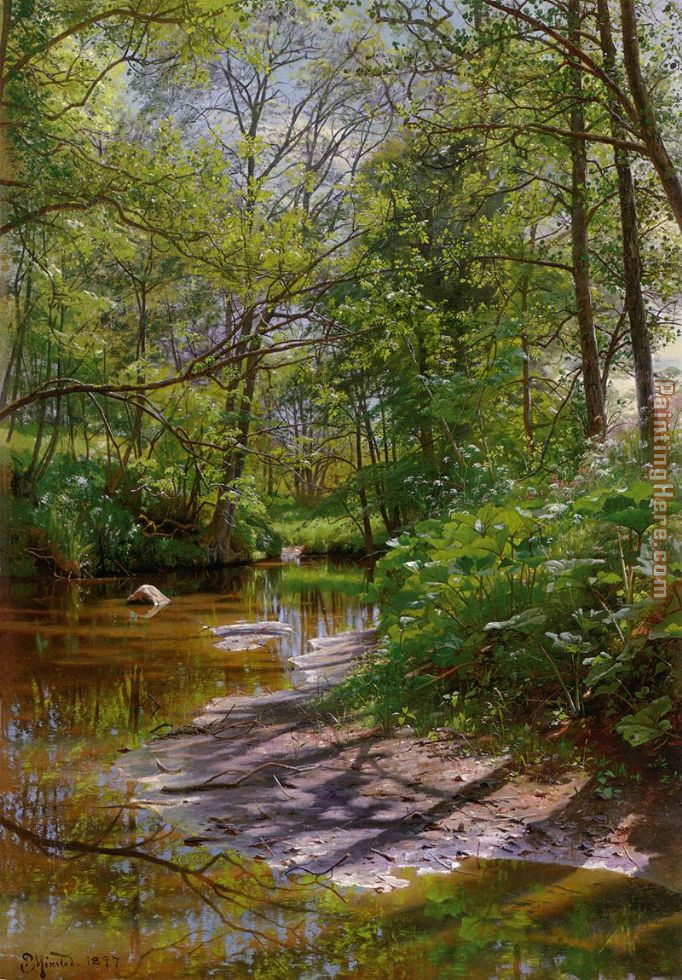 A River Landscape painting - Peder Mork Monsted A River Landscape art painting